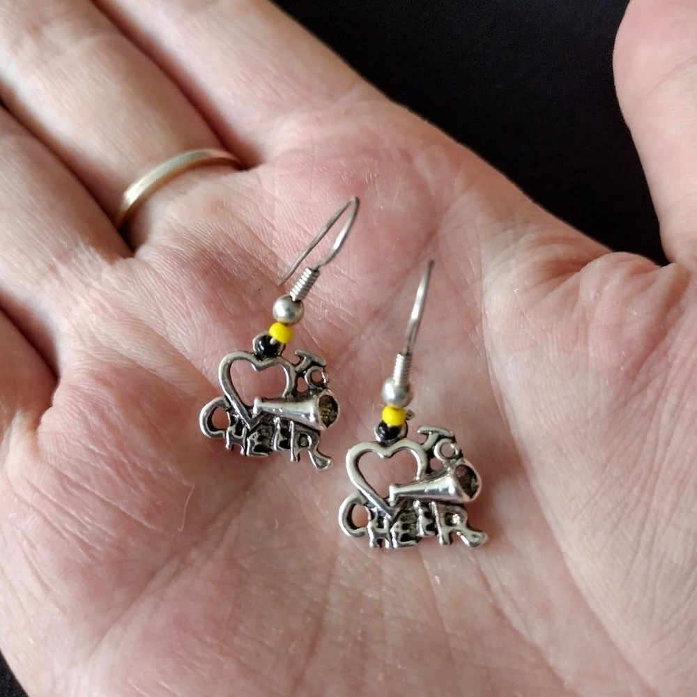 Cheerleading Silver Love To Cheer Dangle Earrings